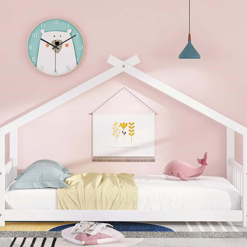 Lit simple en bois, blanc, Blanc, Lit simple