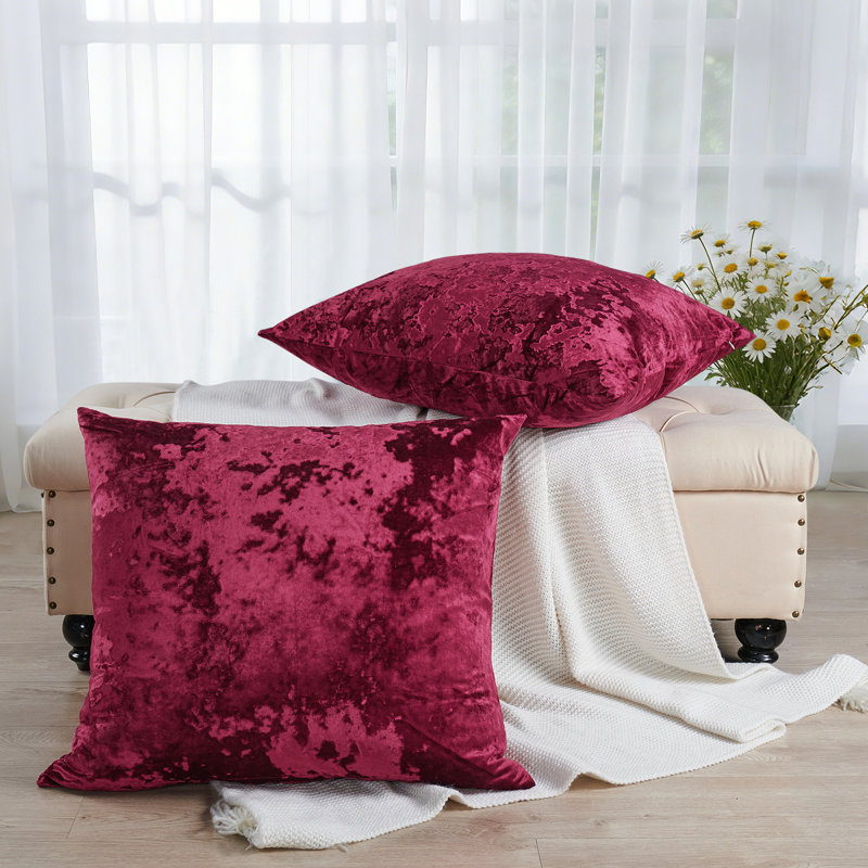 Crushed Velvet Euro Pillow Cover, Garnet