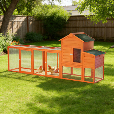 18.6 Sq Ft Wooden Rabbit Hutch, Chicken Coop with Nesting Box and Removable Cleaning Tray