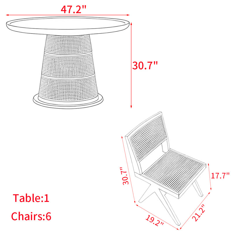Ensemble de table ronde en rotin de bois de style japonais