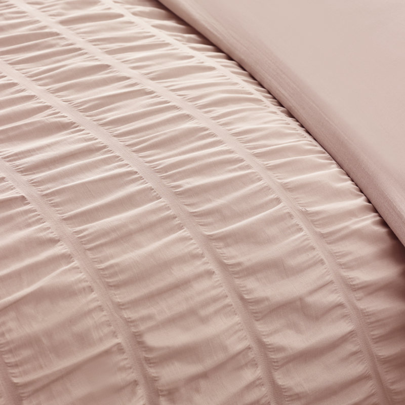 Seersucker Frill Duvet Cover Set, Super King Duvet Cover + 2 Standard Pillowcases, Pink