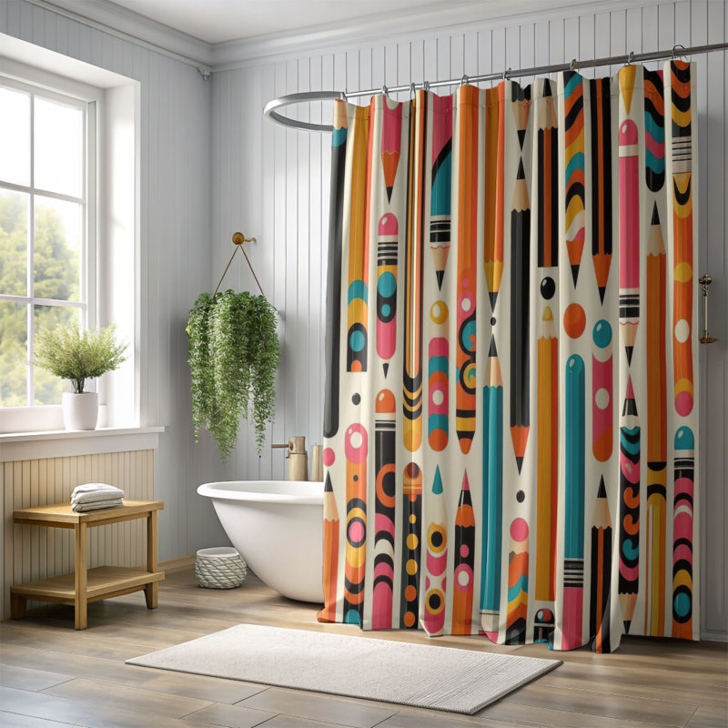 Rideau de douche standard 1 pièce Old School Vibes, H 74 po x l 71 po