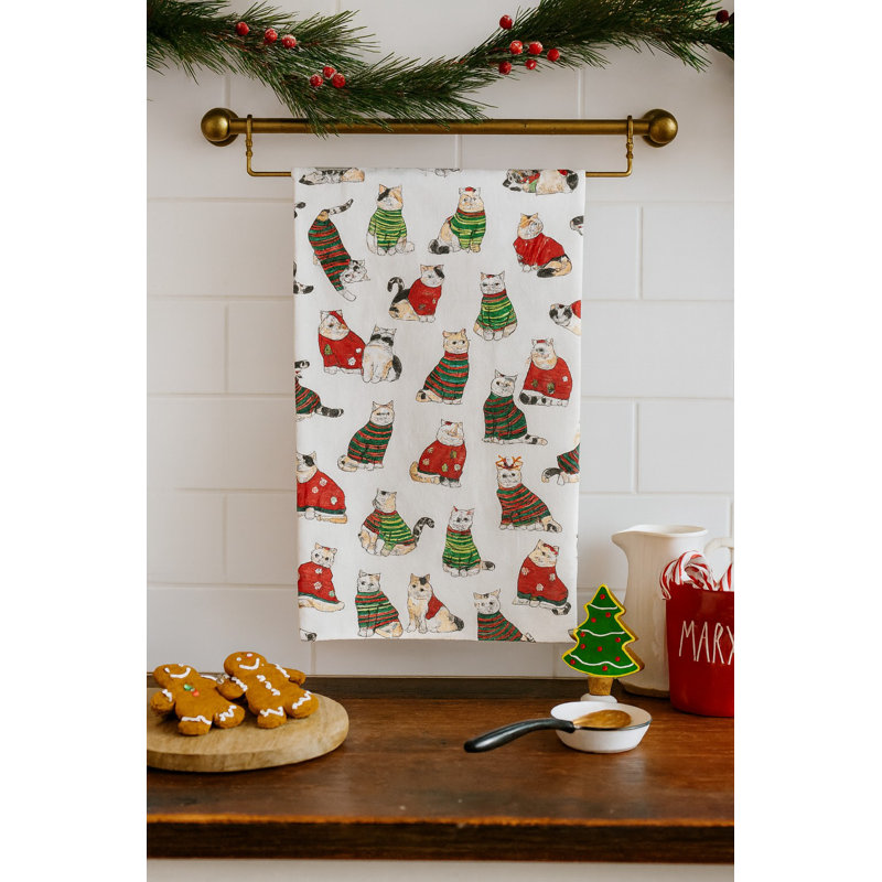Torchon 100% coton Cats in Christmas Holiday
