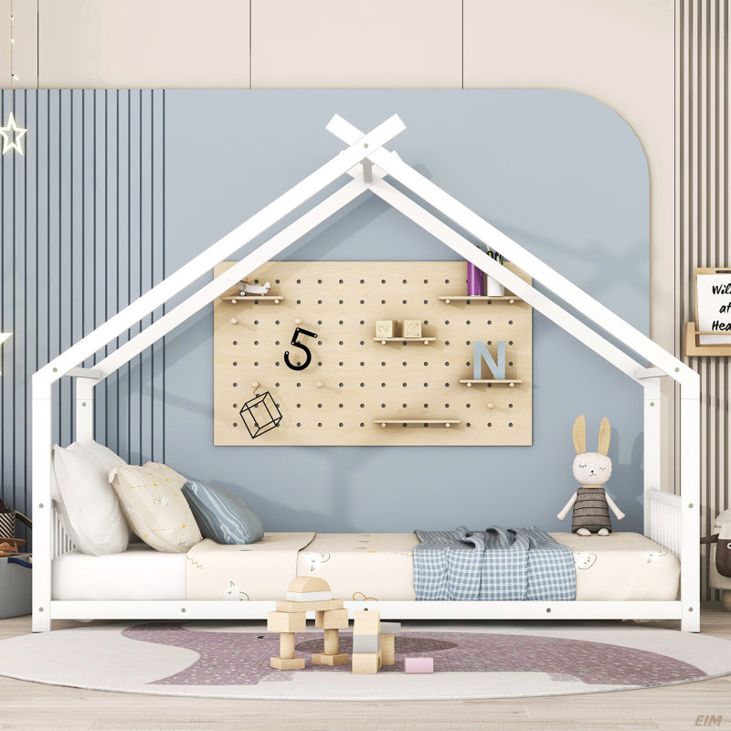 Metal House Bed, Twin, White
