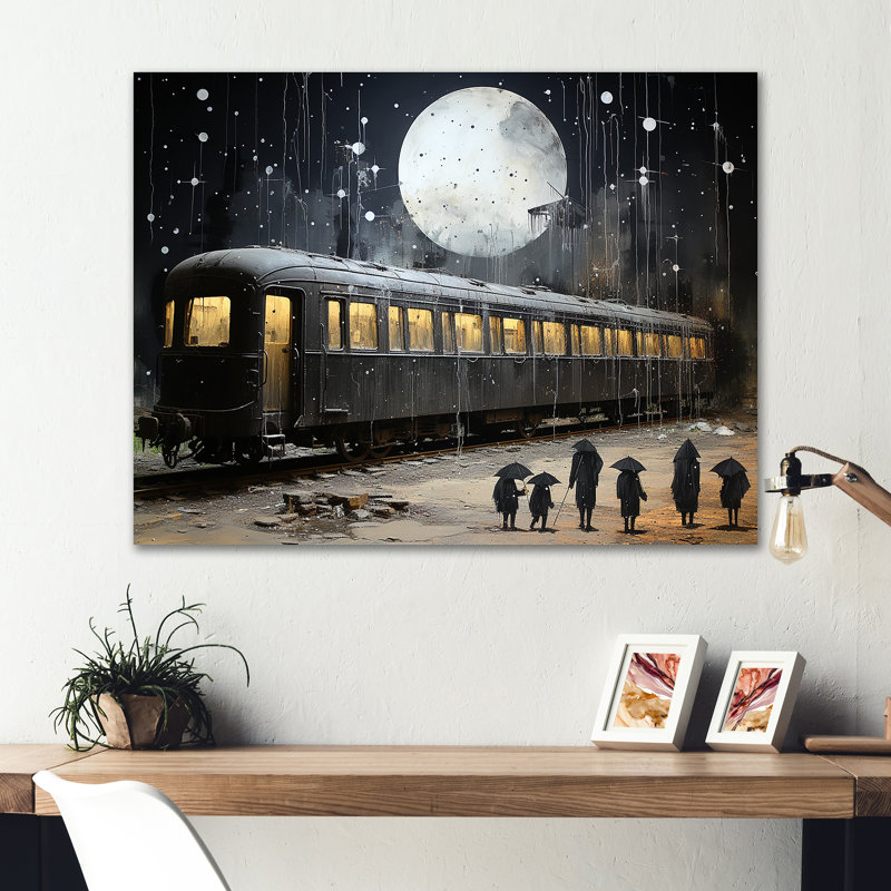 Black Union Train Station I - Train, art mural en métal, H 12 po x l 20 po x P 1 po