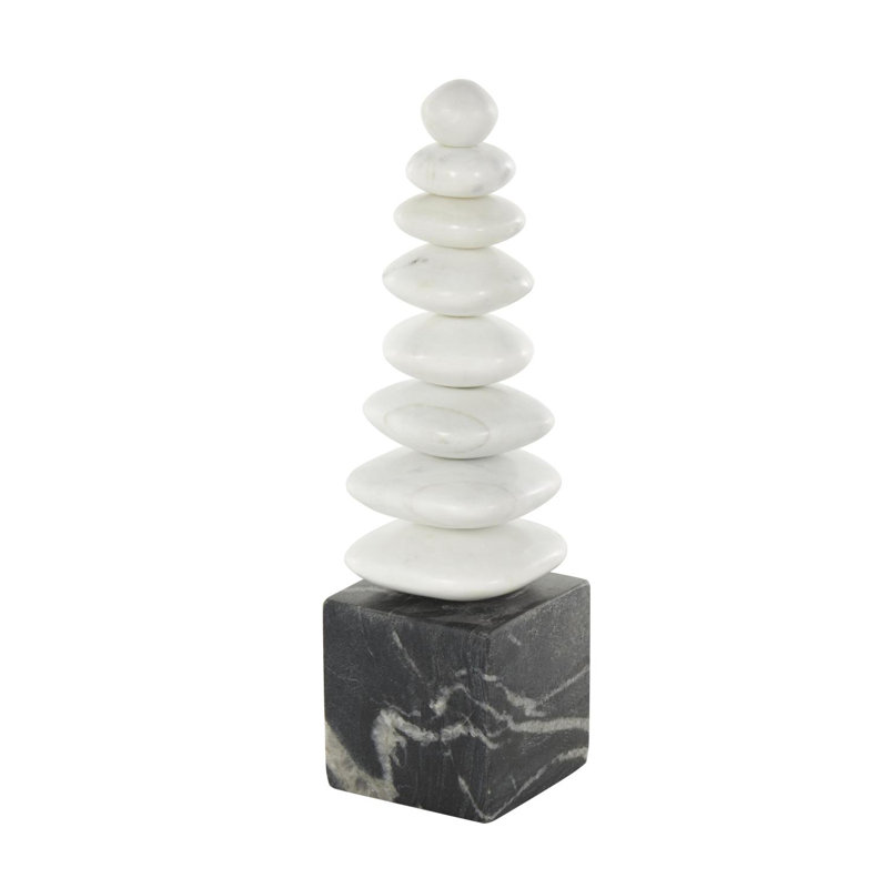 Cole And Grey Marble Stacked Stone Abstract Sculpture With Black Block Base