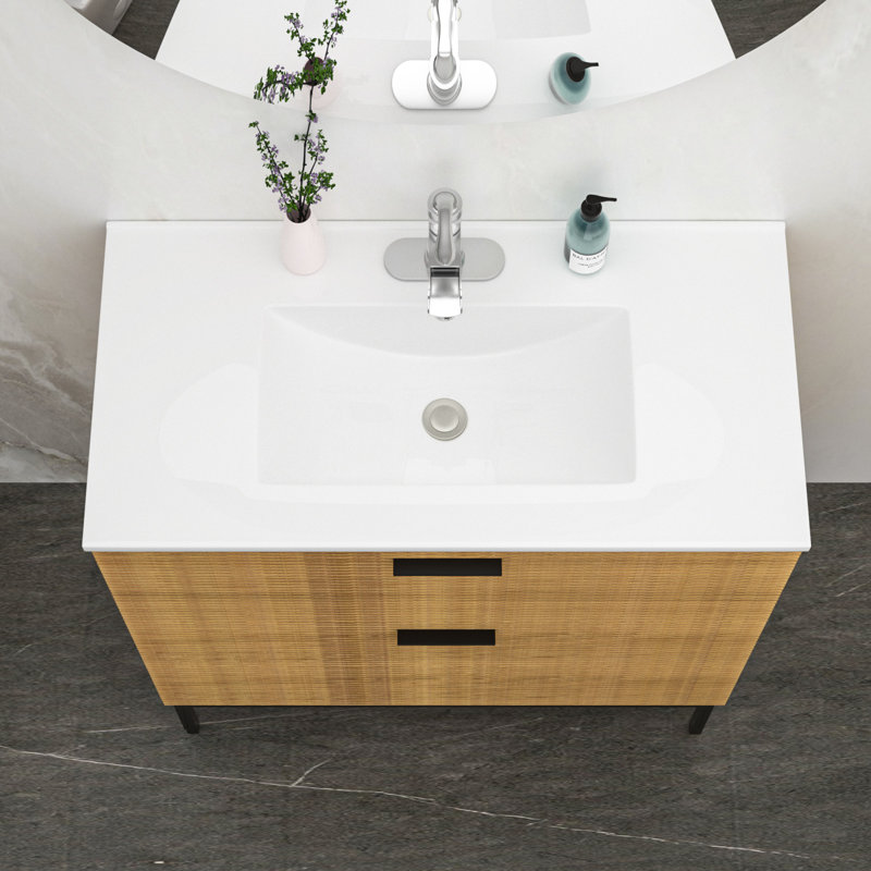 Comptoir de meuble-lavabo simple blanc 36 po x 18 po avec trou pour robinet et trop-plein | Idée de cadeau