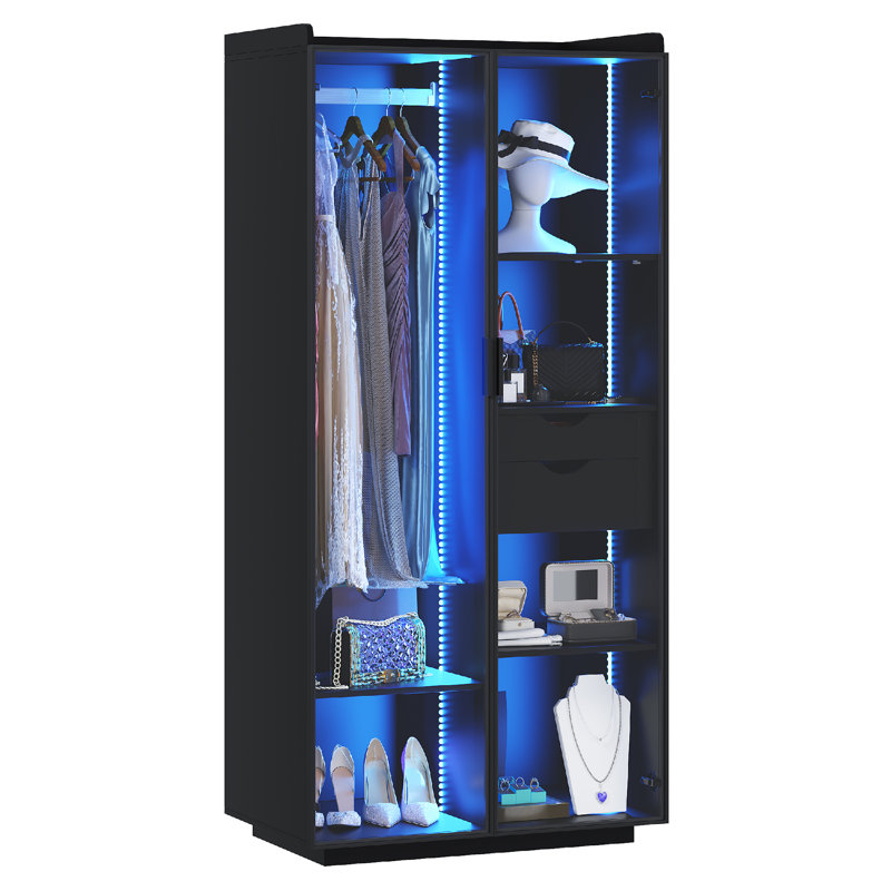 2-Door Wardrobe Armoire with LED Lights, Black