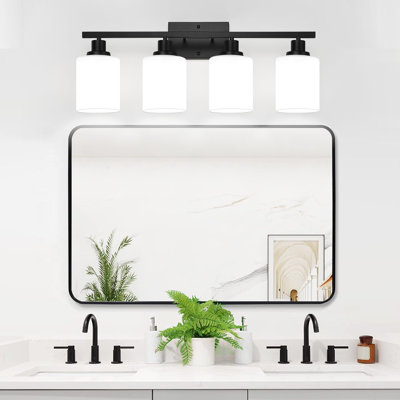 Modern 4-Light Bathroom Vanity Fixture With Milky White Glass Shades,  Wall Lamp For Mirror, Living Room, Cabinet, And Bedroom
