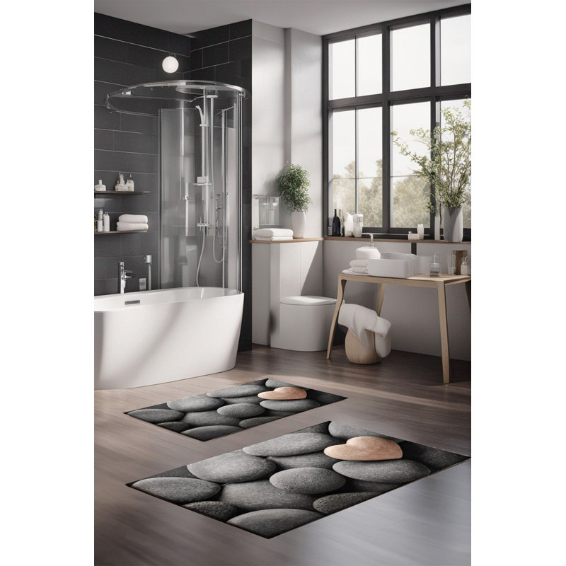 Ensemble de tapis de bain de luxe Eakly (2 pièces), 100% polyester, 16,0 x 23,6 pouces et 23,6 x 39,4 pouces | Conception antibactérienne antidérapante, hauteur de poils de 0,3 po | Lavable à la machine, durable et facile à nettoyer | Idéal pour la décoration de salle de bain