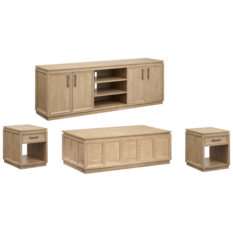 Table basse de rangement avec plateau relevable, 2 tables d'appoint avec console et table basse.