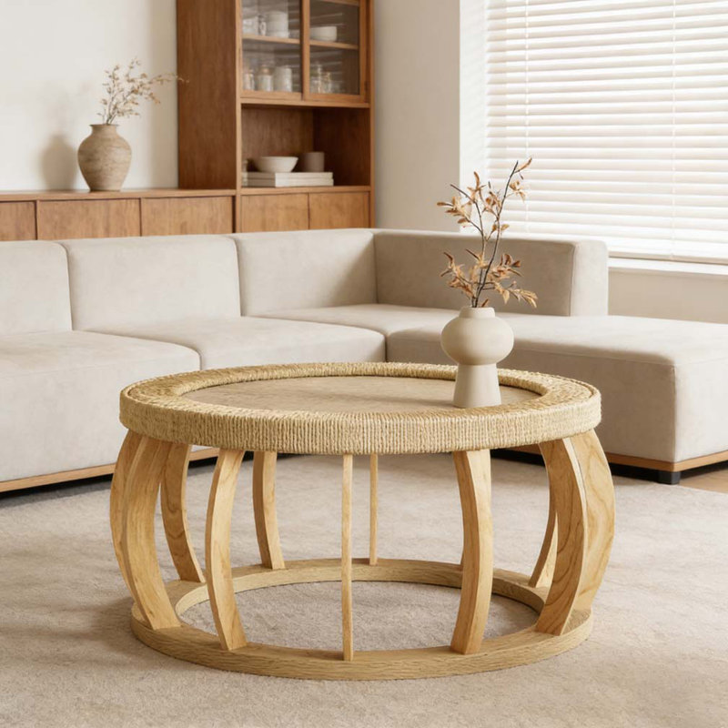 Table basse ronde en bois massif 35,43 po, Naturel
