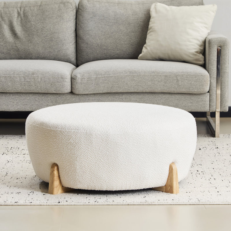 Repose-pieds rond, Naturel, Blanc