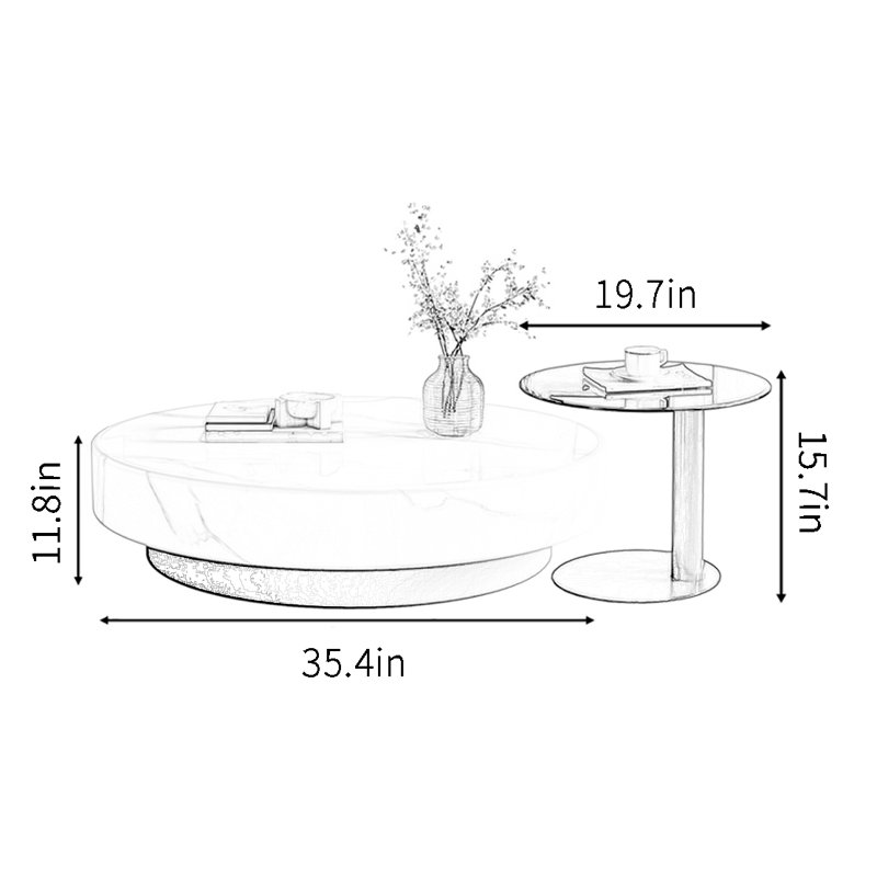Premium round marble coffee table set, 11.8" H x 35.4" L x 35.4" W