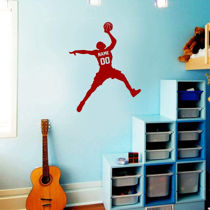 Décalcomanie murale Trinx Basketball Dunking Ball avec nom personnalisé - CS40, H 27 po x l 23 po, Bourgogne