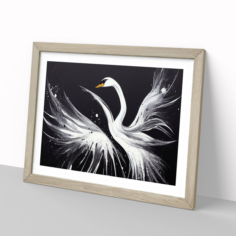 Splashed Swan Vol.2 Abstract - Framed Print, 46cm H x 64cm W x 2cm D, Oak