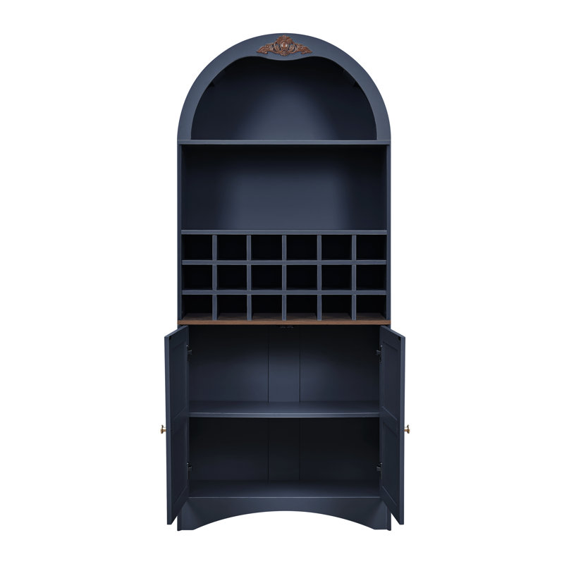 Bibliothèque à vin moderne en bois arqué avec support amovible et tablettes réglables, Bleu