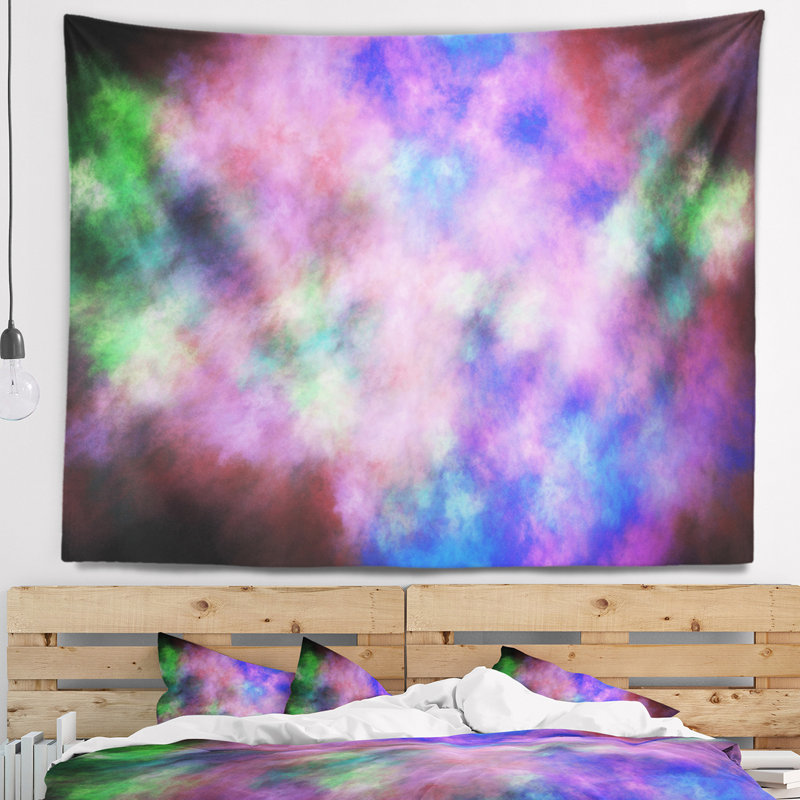 Tapisserie de ciel abstrait multicolore avec étoiles, H 32 po x l 39 po