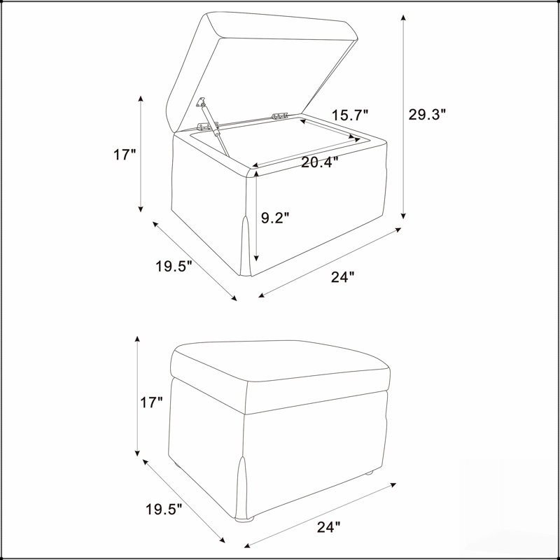 Repose-pieds avec rangement Merced et couvercle relevable avec compartiment caché, parfait pour les espaces de vie modernes et organisés