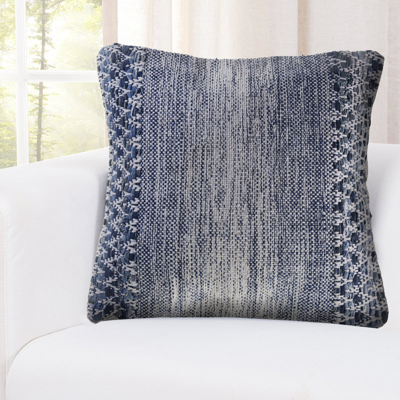 Blue and Ivory Chevron Textured Square Throw Pillow, 20 in