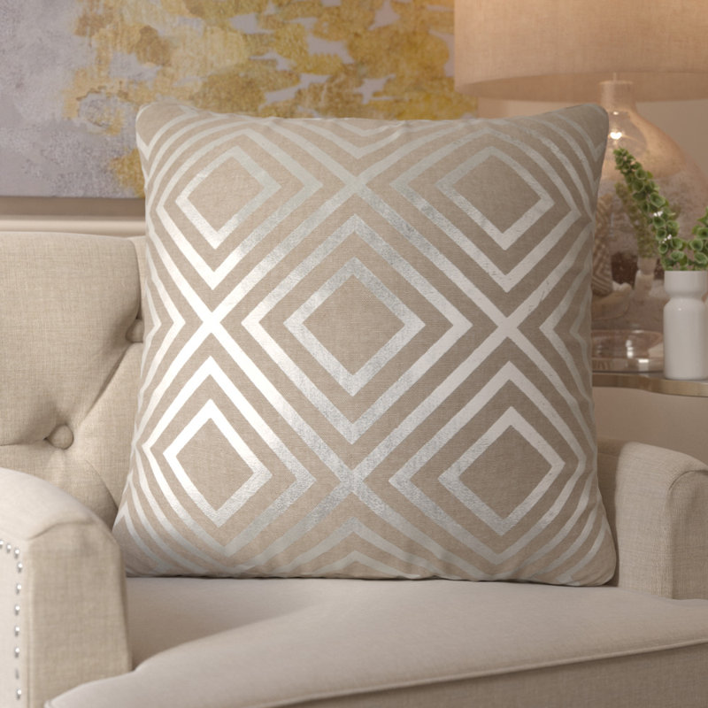 Lisajo Sequined Feather Linen Throw Pillow, 18" x 18", Silver