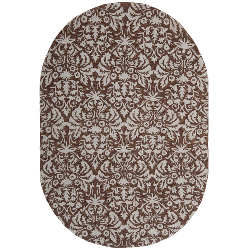 Hollander Hand-Hooked Wool Brown Area Rug, Oval 7'6" x 9'6"