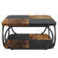 Table basse carrée 39 po avec tablette de rangement - 2 niveaux de style campagnard moderne, structure en métal robuste pour le salon