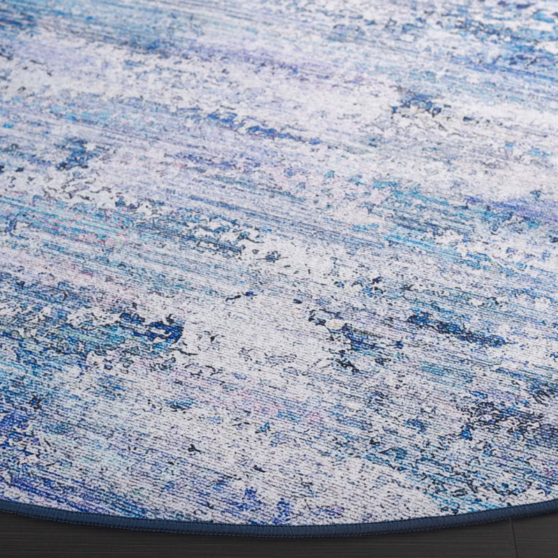 Tapis abstrait en polyester tissé à la machine gris / bleu Askersund, Rond 6 pi