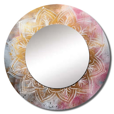 Panthia Rose Gold Mandala I - Boho Mandala Decorative Wall Mirror, Traditional Round Mirror, Printed Metal Art