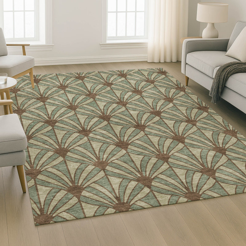 Premium Machine Washable Mayfield AMF2426 Striped Rug, Basil, 9' x 12'