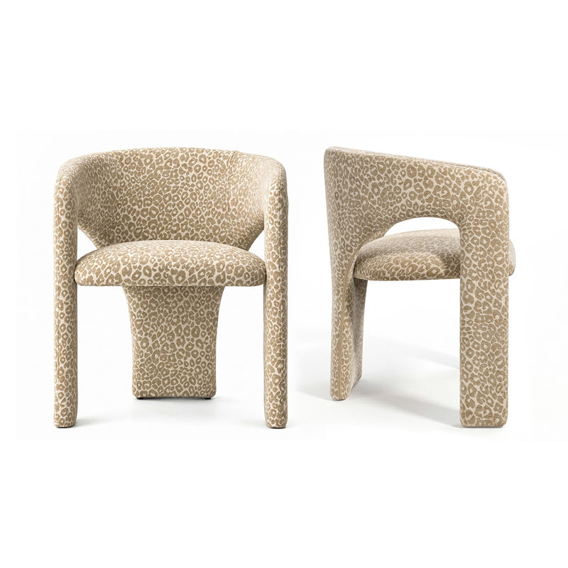 Ensemble de 2 chaises de salle à manger rembourrées à imprimé léopard Baxter, Beige