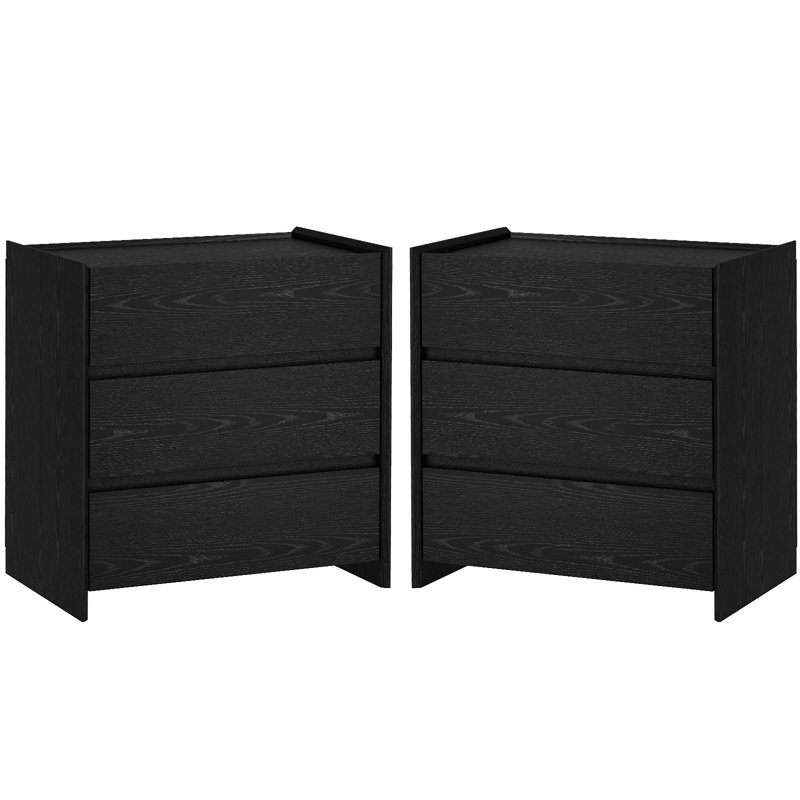 End Side Table with Storage for Living Room, 3-Drawer Set Nightstand for Bedroom,Office, Black