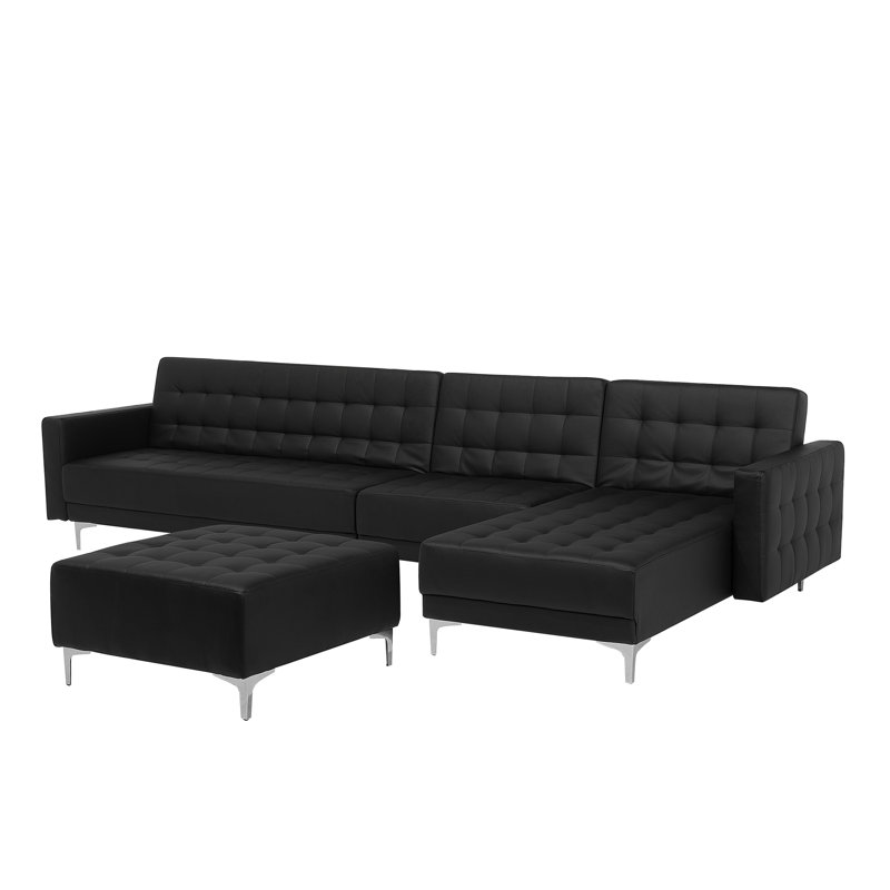 Finnegan 5 Seater Faux Leather Sofa Bed, Right Hand Facing, Black