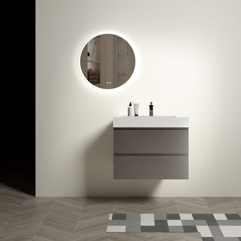 Grand meuble-lavabo mural moderne avec lavabo une pièce sans drain ni robinet