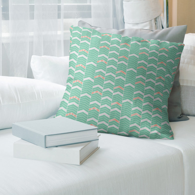 Housse de coussin Rhonda, 14 po x 14 po, Petit vert et orange, Sergé de coton