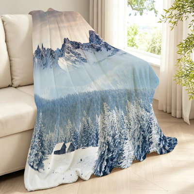 Jeté en flanelle verte molletonnée ultra douce, imprimé d'hiver fantastique