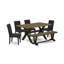 L'ensemble de table de salle à manger 6 pièces comprend une table de cuisine rectangulaire avec pieds en X et 4 chaises Parson en tissu de couleur noire avec banc, finition noire brossée-1058078404-1058078407