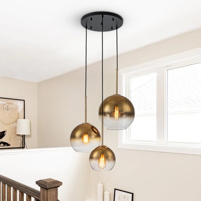 Luminaire suspendu sphérique en verre à 3 lumières