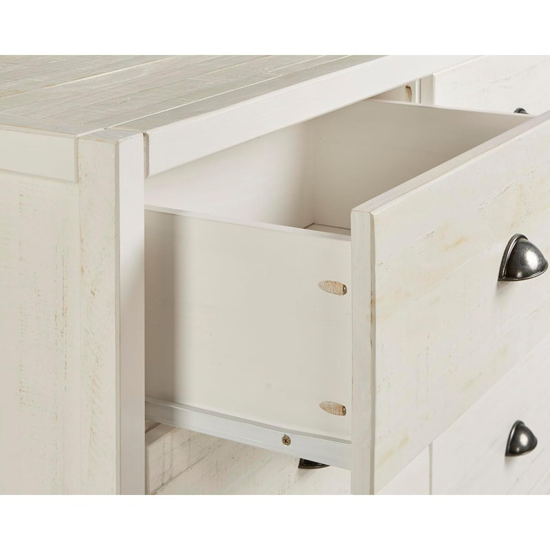 Commode double en bois massif à 6 tiroirs Arranda, Blanc marin