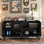 Buffet 60,5 "Mid Century Modern Buffet avec rangement, meuble télé, armoire de rangement avec 4 portes et tablettes réglables pour la cuisine, le salon, le vestibule, noir