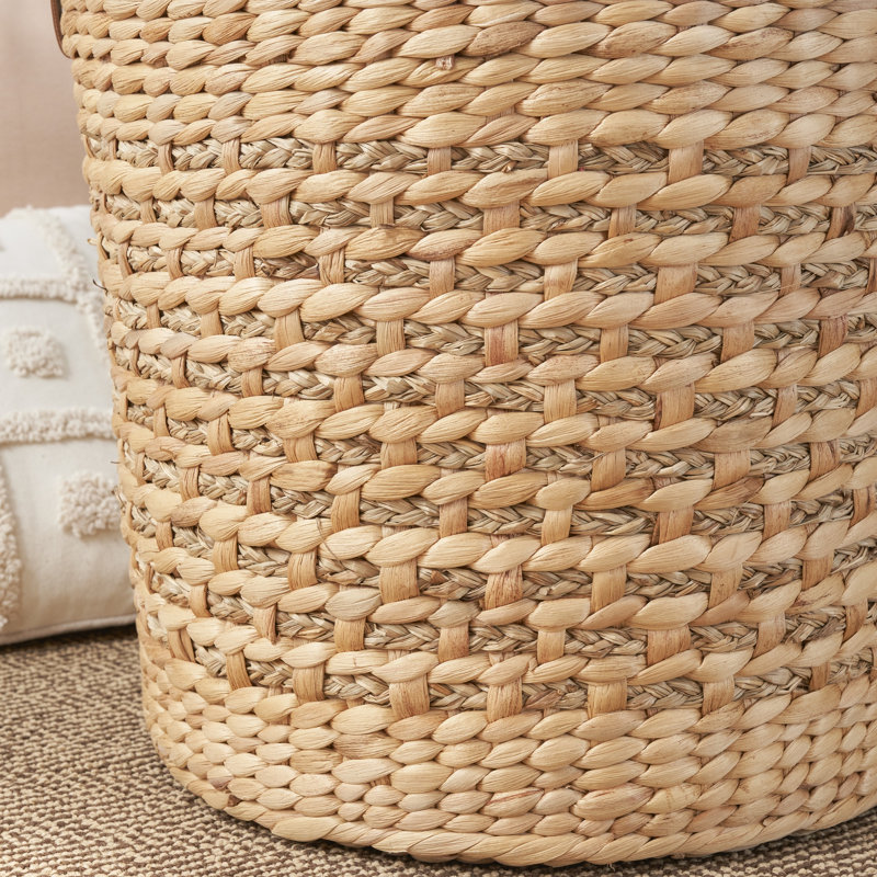 Water Hyacinth Woven Round Storage Basket 15.7"x15.7"x11.8" Natural Brown Multi Use