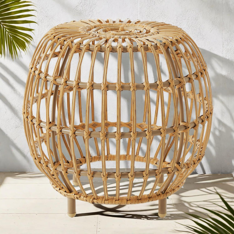 Table d'appoint ronde bohémienne en faux rotin pour l'intérieur et l'extérieur, table d'appoint fabriquée à la main avec tissage ouvert