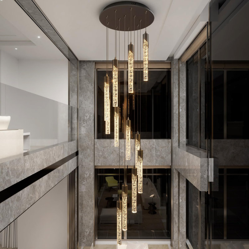Azria Black 10-Light Long Crystal Column Chandeliers Dimmble Led Crystal Ceiling Chandelier for Villa Staircase Hallway 