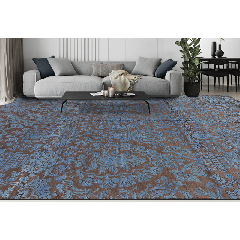 Damask Area Rug in Blue