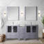 Meuble-lavabo double 72 po Large abat-jour gris foncé, plateau en céramique blanche, 28 miroirs, tiroirs à fermeture en douceur, rangement spacieux des armoires grises, système, grand et tiroirs