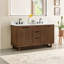 Meuble-lavabo double 60 po en chêne brossé brun avec grain de pierre blanc Mowry
