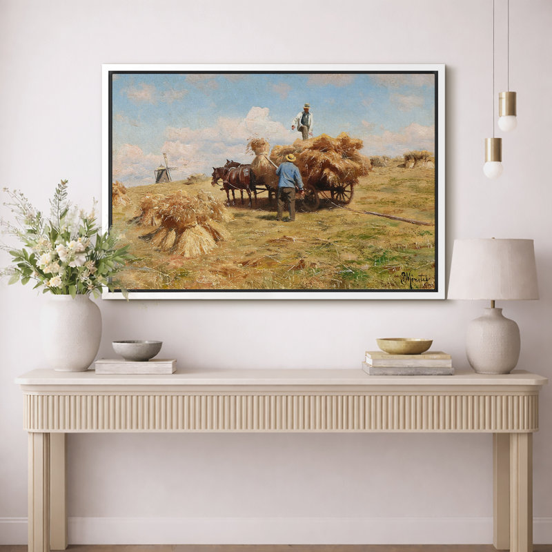 Illustration de moisson de foin de champ de récolte, images de salle à manger de ferme, art mural impression sur toile giclée sur toile.