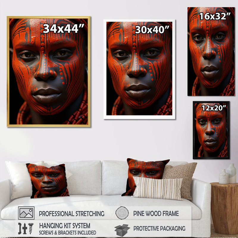 «African Masai Woman», impression d'art mural tribal africain, H 32 po x l 24 po x P 1 po, Cadre flottant doré
