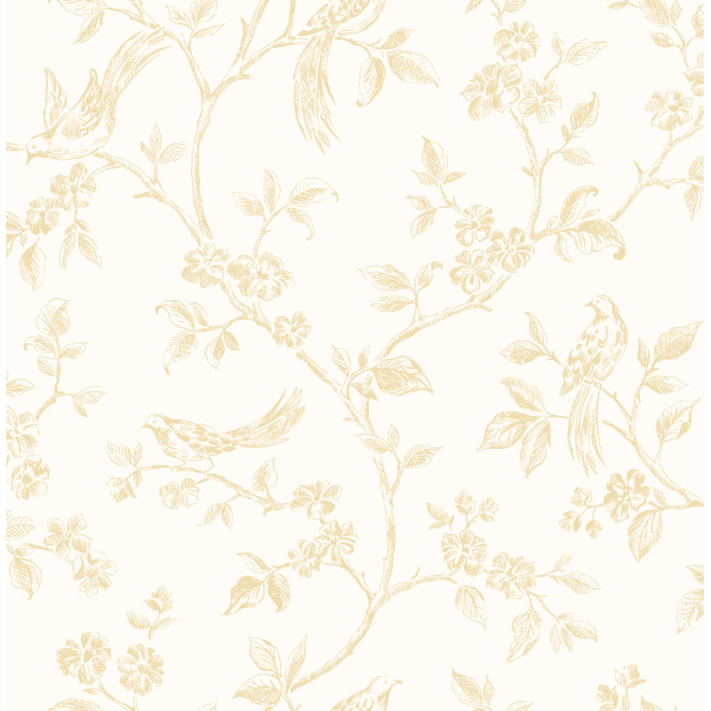 Krantz Ray Bird Trail 33' L x 20.5" W Smooth Wallpaper Roll, Light Yellow