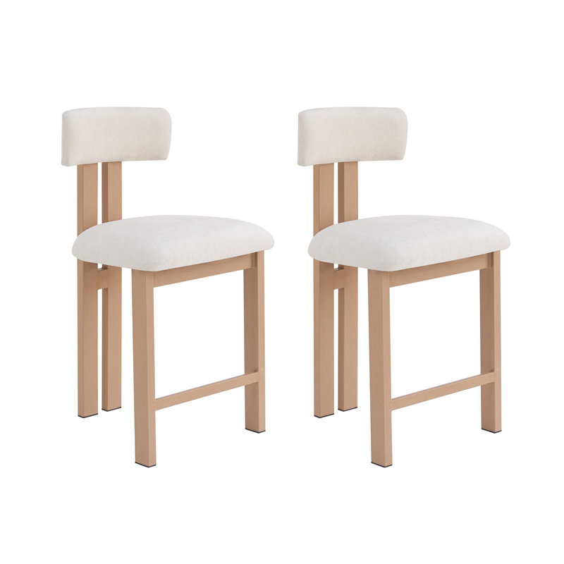 Tabourets ronds élégants de 26,5 po avec dossier bas - siège rembourré confortable et structure en métal de couleur bois naturel pour la cuisine et la salle à manger
